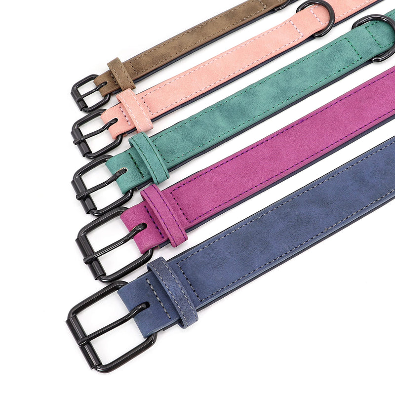 Didog Soft Padded Leather Dog Collar, Breathable Heavy Duty Dog Collar Leather with Adjustable Rust-Proof Metal Buckle for Small Medium Large Dogs L: Total length 20", Fit 14-17"Neck Blue - BeesActive Australia