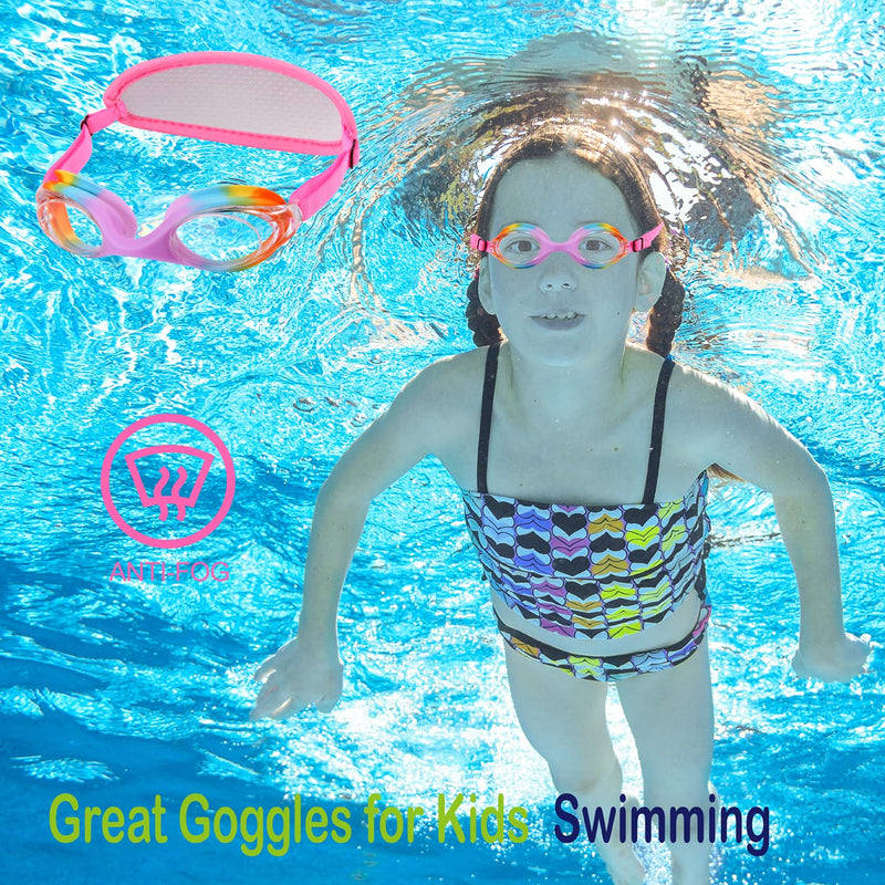 Kids Swim Goggles,Swim Goggles for Kids Adult, Swim Goggles with Fabric Strap - No Tangle Elastic, Pain Free Head Band 01 Jr Goggles-rainbow - BeesActive Australia