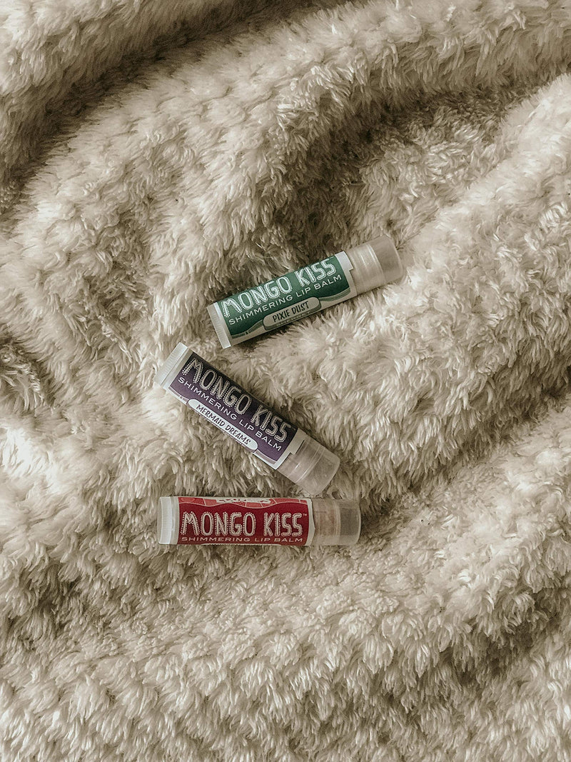 MONGO KISS Shimmering Lip Balms (6 tubes) by Eco Lips 100% Natural Lip Balms featuring Organic Mongongo Oil, Cotton Candy, Sherbet and Blueberry Pie flavors - Made in USA. - BeesActive Australia
