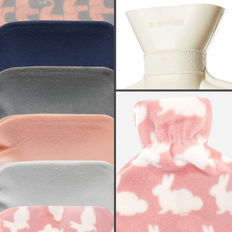 CityComfort Hot Water Bottle with Soft Fleece Cover - Natural rubber 2 litre - British Design - UK Safe Tested - BeesActive Australia