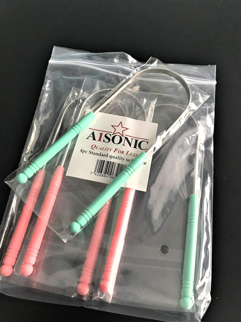 A1SONIC® Stainless Steel Tongue Scraper Cleaner for Adults Dental Tongue Scraper Set of 4 (Pink and Green) - BeesActive Australia