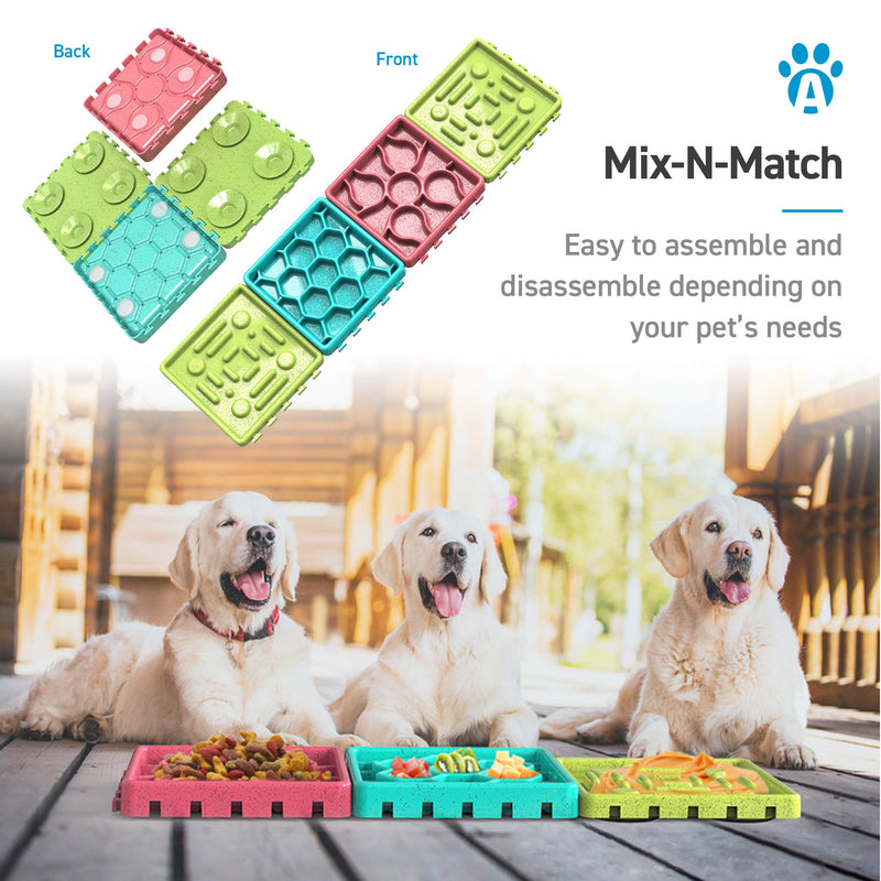 ANYPET - Slow Feeding Mat, Tray, Slow Feeder Dog Bowls, Food Mat for Dog, Dog Lick Pad Anxiety Relief Feeding Mat with Suction, Multicolor, 5.9’’x5.9’’x2.9’’ (APT06) - BeesActive Australia