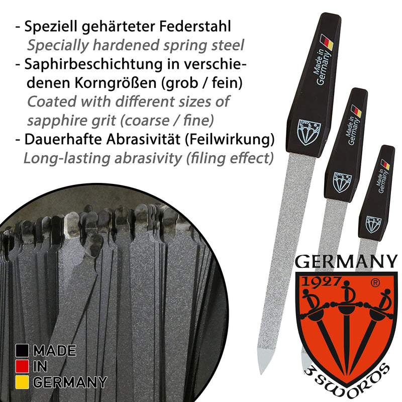 3 Swords Germany - Brand Quality Sapphire Nail File Set (5 pcs.) with 3-Way Nail Buffer (1 pc.), Manicure Pedicure Finger & Toe Nail Care - Made in Solingen Germany (671) 5 Nail Files / 1 Buffer - BeesActive Australia