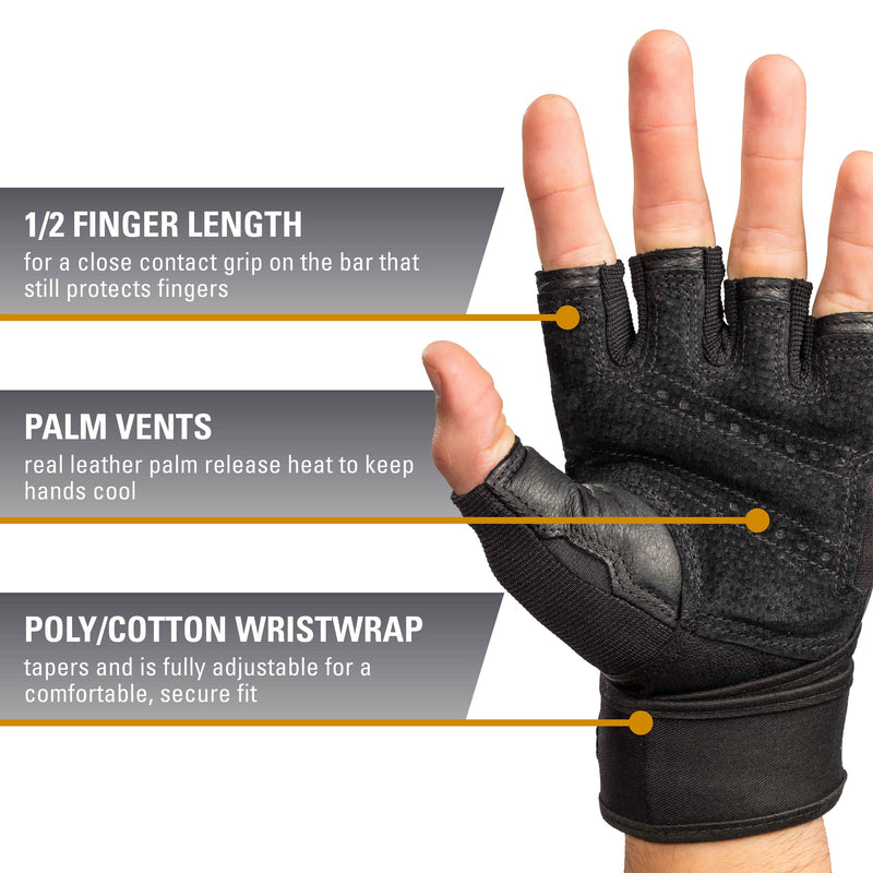 Pro Wristwrap Weightlifting Gloves Black Men's Medium - BeesActive Australia