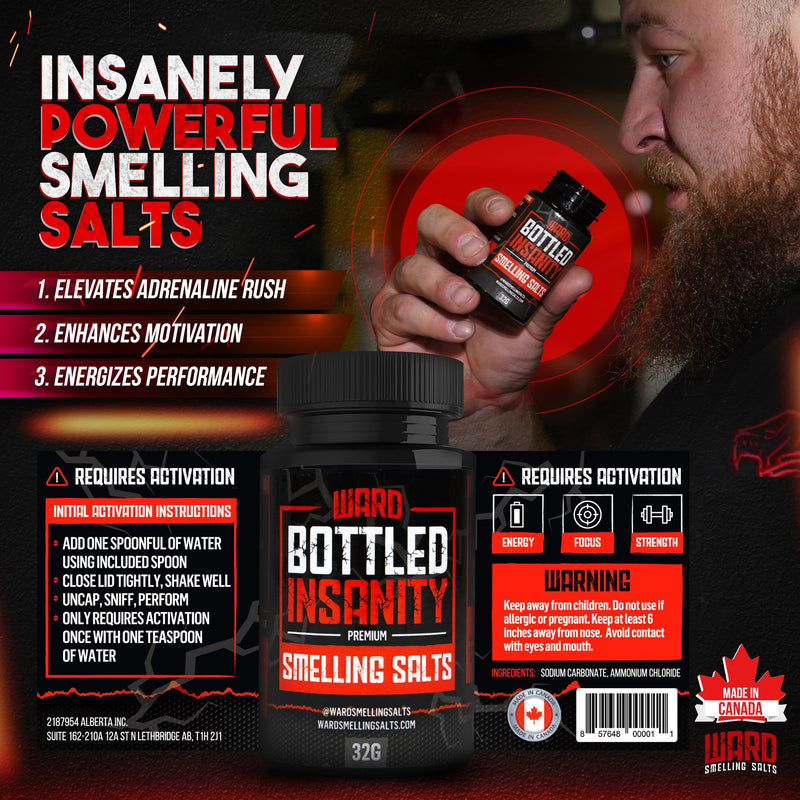 Ward Smelling Salts - Bottled Insanity - Insanely Strong Ammonia Inhalant for Athletes | Smelling Salt for Athletes - Powerlifting Hockey Football Weight Lifting and More | Insane Smelling Salt - BeesActive Australia