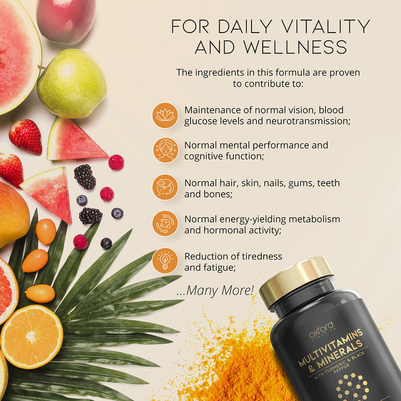 A-Z Multivitamins and Minerals boosted with Turmeric - 180 Vegan Multivitamin Tablets for Women & Men - One a day - 27 Key Nutrients - 100% NRV Multivitamin with Iron, Zinc, Vitamins B, C, D - UK Made - BeesActive Australia