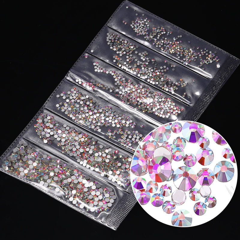 3456 Pieces Nail Crystals AB Nail Art Rhinestones Round Beads Flatback Glass Charms Gems Stones, 6 Sizes for Nails Decoration Makeup Clothes Shoes（Crystal AB, Mix SS3 4 5 6 8 10） - BeesActive Australia