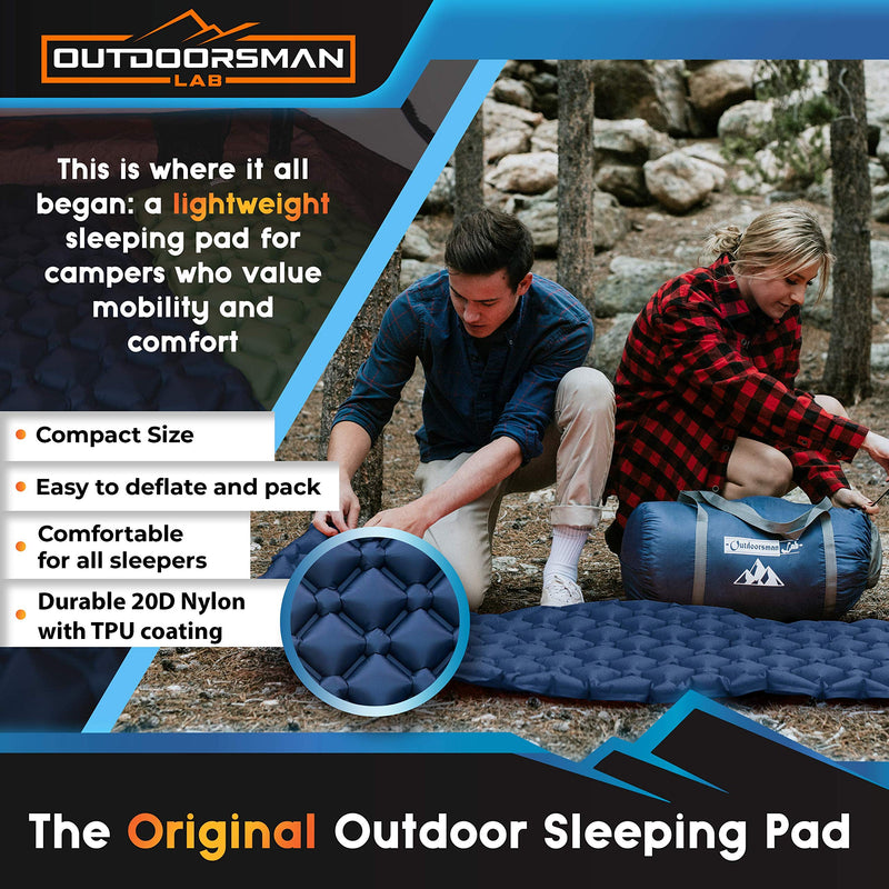 Outdoorsman Lab Sleeping Pad for Camping - Patented Camp Mat, Ultralight - Best Compact Inflatable Air Mattress for Adults & Kids - Lightweight Hiking, Backpacking, Outdoor & Travel Gear Blue - BeesActive Australia