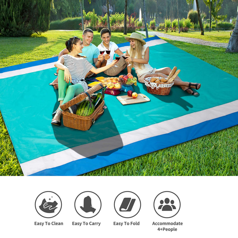 WIWIGO Sandproof Beach Blanket, Oversized Sand Free Beach Mat 79" X 82" Suitable for 4-7 Adults, Waterproof Lightweight Picnic Mat for Travel, Camping, Hiking（Lake Blue） Lake Blue - BeesActive Australia