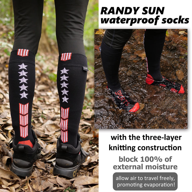 100% Waterproof Skiing Socks, [SGS Certified] RANDY SUN Unisex Knee High Breathable Hiking Trekking Sock 1 Pair X-Small 1 Pair-black Green-waterproof Knee High Socks - BeesActive Australia