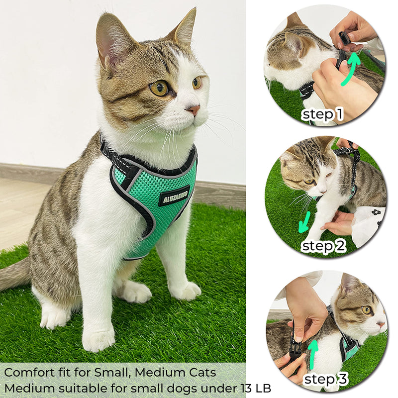 ALUZAEMO Cat Harness and Leash Set - Escape Proof Cat Vest Harness for Walking Travel Outdoor - Reflective Adjustable Soft Mesh Breathable Cat Body Harness for Small Medium Large Cat Medium (neck: 11"-14.3" chest: 16"-20") cyan-blue - BeesActive Australia