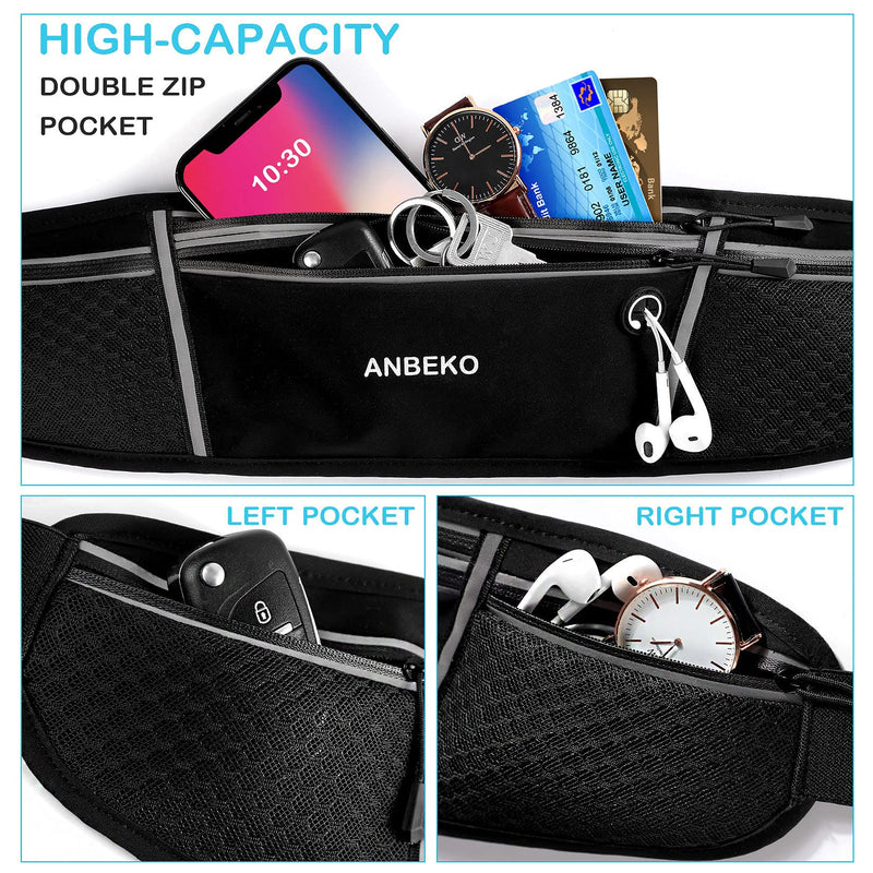 ANBEKO Universal Running belt with Extender, Large Capacity Runner Waist Pack with 4 Pockets,Hiking Travel Camp Running Workout Belt Bag,Reflective No Bounce Waist Bag,Easy Carry any Large Phones - BeesActive Australia