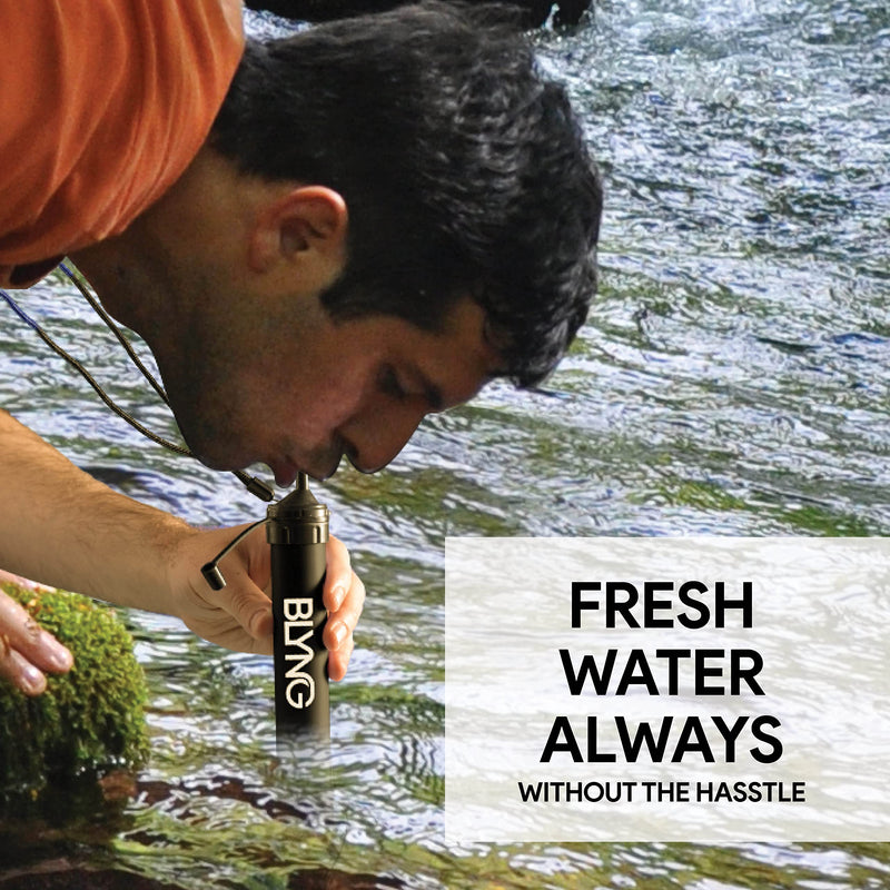 Survival Straw Water Filter - Straw With Filter for Healthy Drinking - Survival Water Filter Blocks 99.99% Microplastics, Water Filter Straw for Hiking, Biking, Camping, Survival Straw Water Purifier. 1 Pack Black - BeesActive Australia