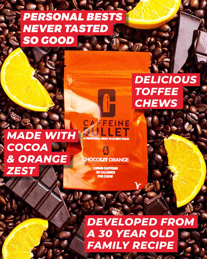 Caffeine Bullet Energy Chews - Chocolate Orange. 16 * 85mg Caffeine Sweets - Faster Kick Than Pills, Gels & Gum. Sport Science for Running, Cycling, Gaming. A Pre Workout Endurance Boost. 4 Count (Pack of 4) - BeesActive Australia