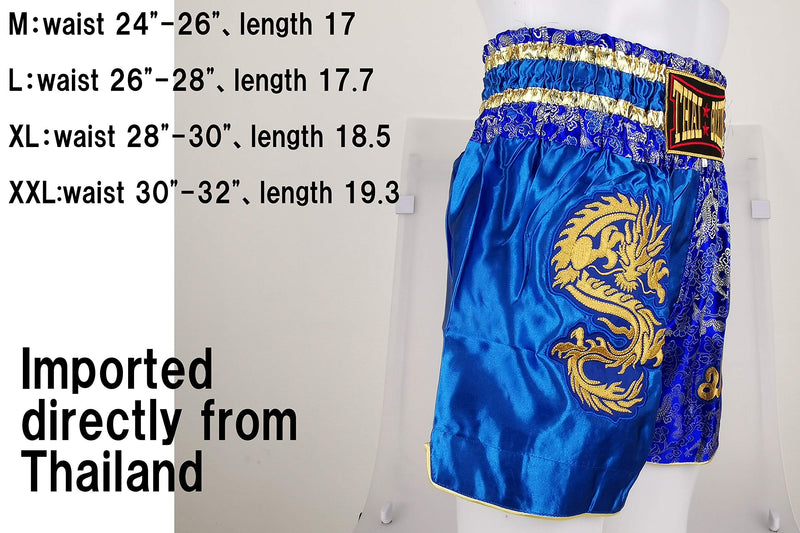 [AUSTRALIA] - Kurop Boxing Muay Thai Shorts Trunks MMA Martial Arts Kickboxing Fight Sport Clothing Dragon Blue XX-Large 