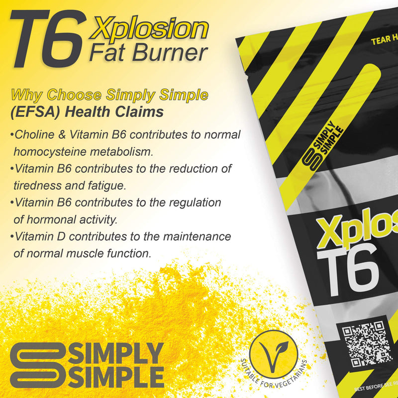 Simply Simple T6 Xplosion Fat Burners Vegetarian Safe Slimming & Diet Food Supplements | Increases Metabolism & Energy with Added Vitamin B, Vitamin D & Caffeine Weight Loss Pills Made in UK 60 Count (Pack of 1) - BeesActive Australia
