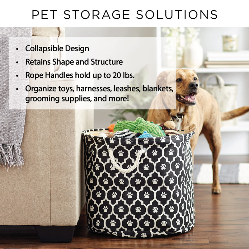 Bone Dry Pet Storage Collection Striped Paw Patch Bin, Small Round, Gray - BeesActive Australia