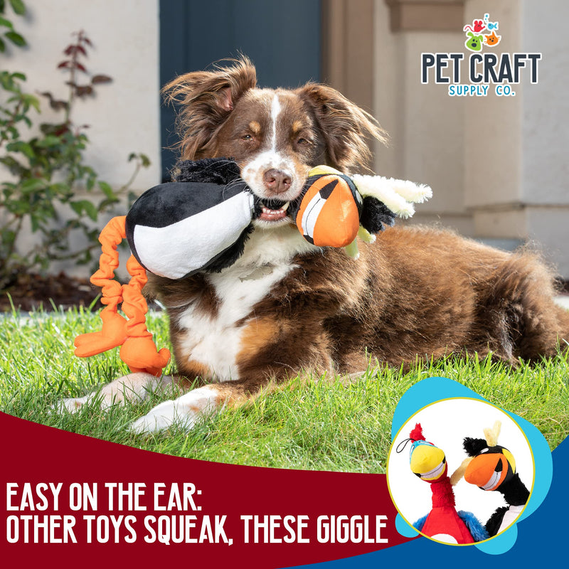 Pet Craft Supply Jiggle Giggle Dog Toys Funny Cute Giggling Sound Wiggly Shaking Tug Fetch Soft Chew Cuddle Plush Interactive Big Dog Toy for Medium to Large Breeds Multipack Boredom Relief Two Pack - Parrot & Puffin - BeesActive Australia