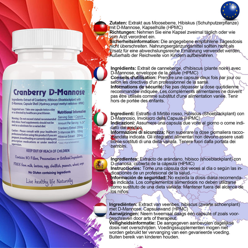 Ayushya Cranberry D-Mannose with Hibiscus Extract Capsules UTI Bladder Support Cystitis,Natural,60 Capsules (Pack of 1) - BeesActive Australia