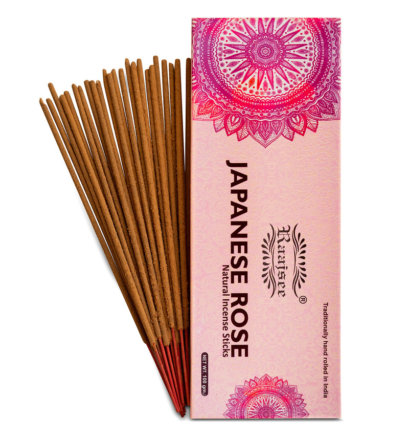 Raajsee Japanese Rose Incense Sticks 100 Gm Pack-100% Pure Organic Natural Hand Rolled Free from Chemicals-for Church,Aromatherapy,Relaxation,Meditation & Sensual Therapy - BeesActive Australia