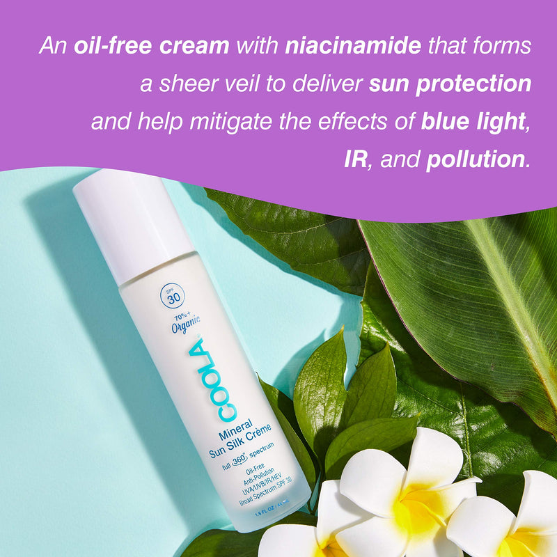 COOLA Organic Mineral Sun Silk Creme Sunscreen, Full Spectrum Skin Care for Blue Light and Pollution Defense, Broad Spectrum SPF 30, 1.5 Fl Oz - BeesActive Australia