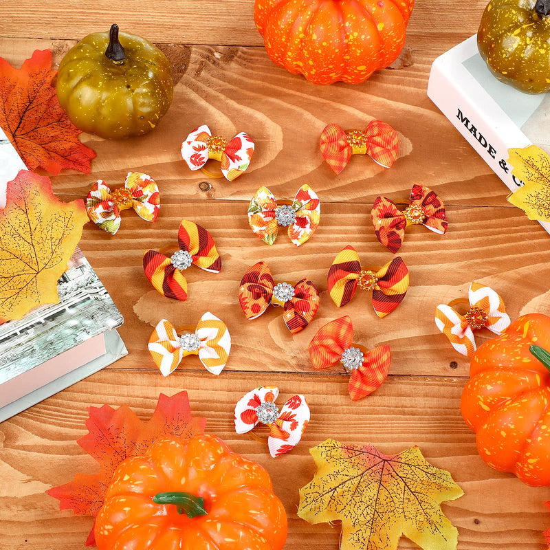 40 Pieces Small Dog Hair Bows with Rubber Bands Autumn Fall Dog Topknot Bow Pet Rhinestone Hair Topknot Bows Pet Handmade Hair Bowknot Grooming Accessories for Thanksgiving Pet Supplies, 20 Pairs - BeesActive Australia