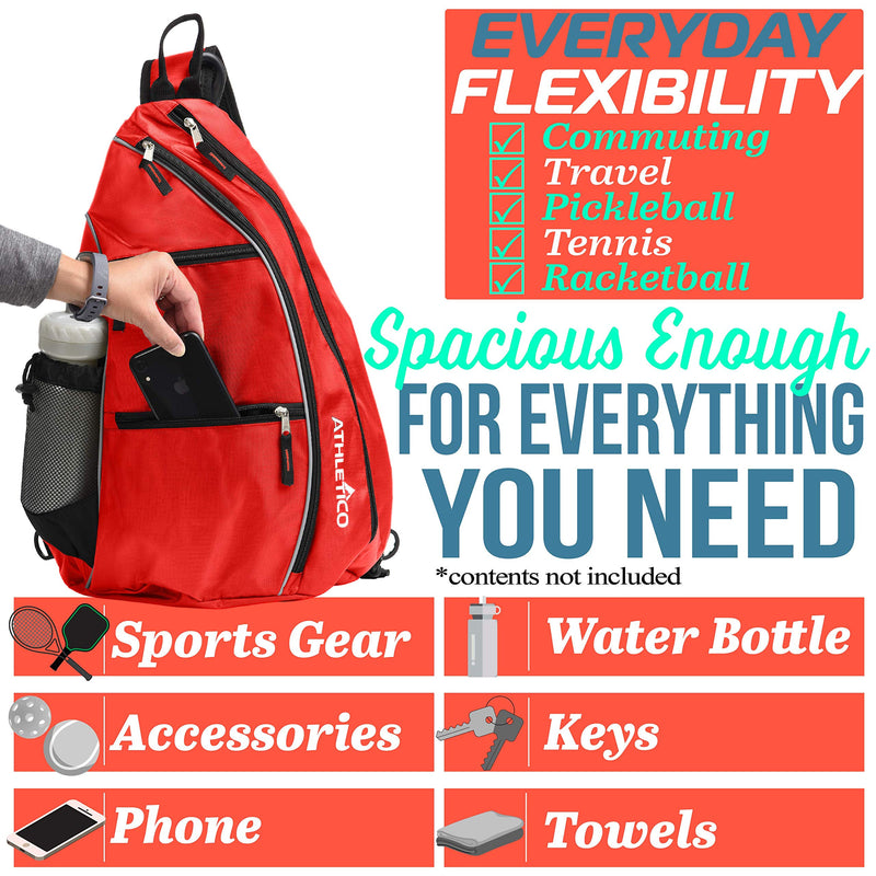 Athletico Sling Bag - Crossbody Backpack for Pickleball, Tennis, Racketball, and Travel for Men and Women (Red) - BeesActive Australia