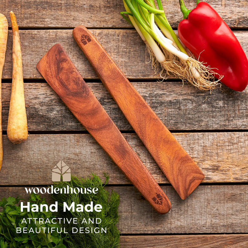 12 inch Teak Wood Spatula for Cast Iron, Small Wood Flipper, Egg Scraper, Flat Wooden Turner, Multipurpose Wood Cooking Utensil, Spatulas Perfect for Flipping, Serving, Scraping & Turning. Set of 2 - BeesActive Australia