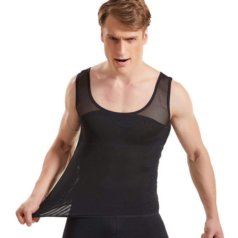 [AUSTRALIA] - HANERDUN Men Body Shaper Chest Compression Shirt Hide Gynecomastia Moobs Slimming Vest Black Large 
