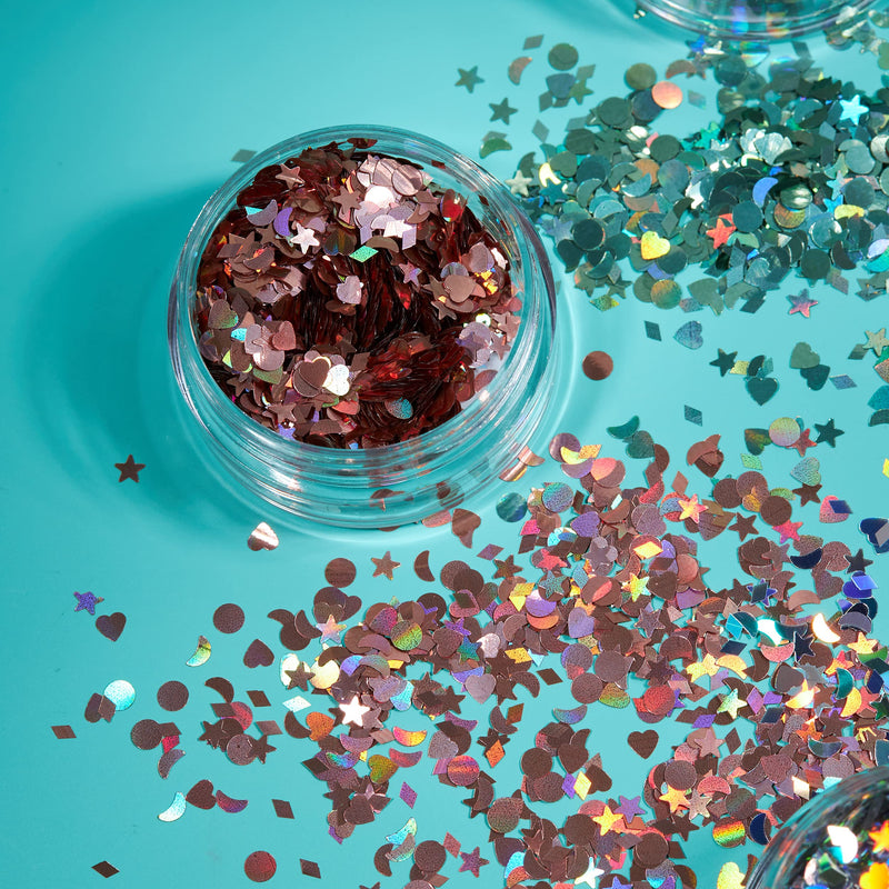 Holographic Glitter Shapes by Moon Glitter - Black - Cosmetic Festival Makeup Glitter for Face, Body, Nails, Hair, Lips - 3g - BeesActive Australia
