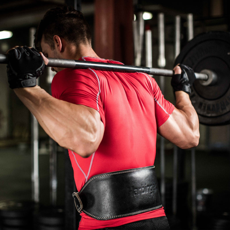 Harbinger Padded Leather Contoured Weightlifting Belt with Suede Lining and Steel Roller Buckle Small (Fits 23 - 29 Inches) 4-Inch - BeesActive Australia