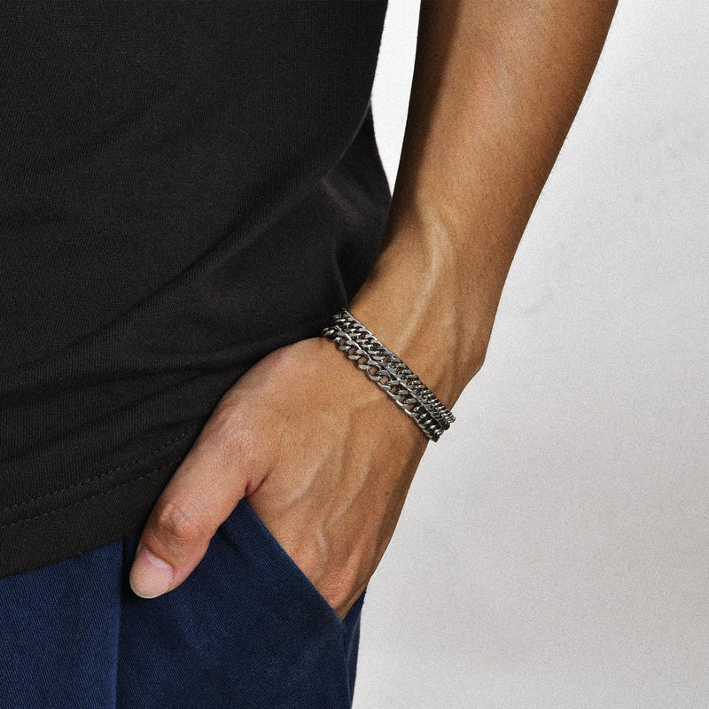 VNOX 2 Pcs Chain Bracelet for Men Women - Sturdy Stainless Steel Curb Width Cuban Link Chain Bracelet Set for Men Women,6.5/7/7.4/8.2/9 Inches 7.48 Inches 2Pcs-Silver Cuban Link - BeesActive Australia