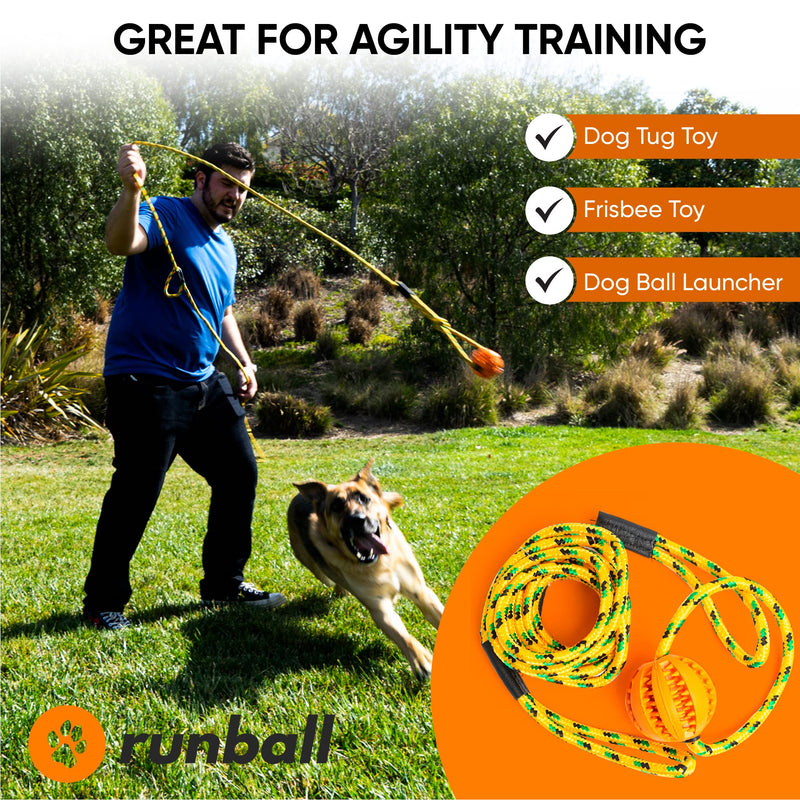 Runball Outdoor Rope and Ball Dog Toy for Dog Training, Exercise, Agility, Chase, Pull, and Tug of War, 10 ft Rope, 2.75 Inches Durable Rubber Orange Ball, for Medium and Large Dogs - BeesActive Australia