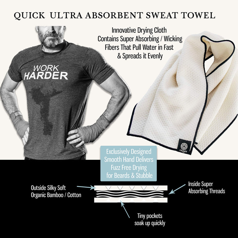 [AUSTRALIA] - Gym Towel Ultra Soft Extra Absorbent Organic Bamboo Cotton for Men Daily Face Wash Care of Sensitive Skin & Premium Sweat Cloth 15 X 35 Eco Travel Made in USA Natural/Black 