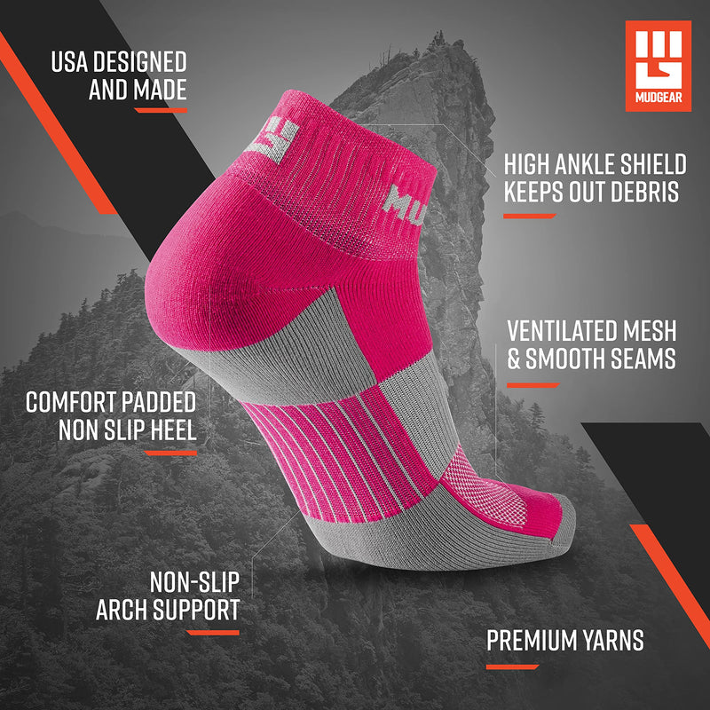 MudGear Quarter Length Trail Running Socks - Men and Women - Running, Hiking, Cycling, and More, 2-Pack Pink/Gray Medium - BeesActive Australia