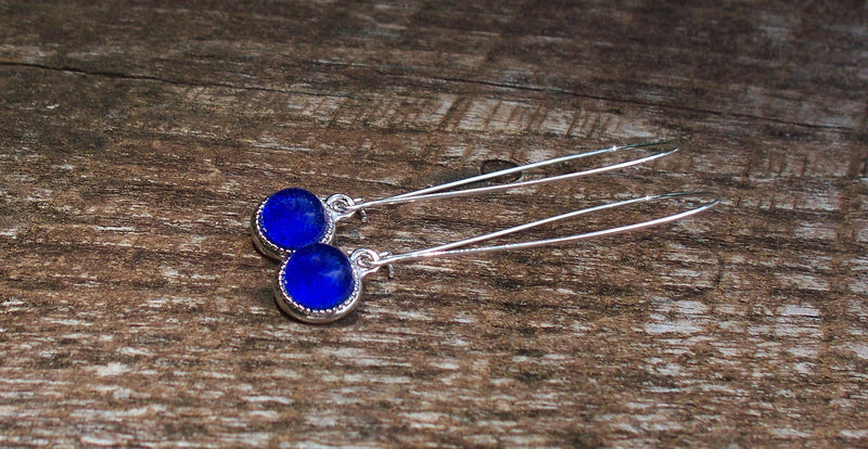 Recycled Vintage Cobalt 1960's Skin Cream Jar Long Drop Charm Earrings - BeesActive Australia