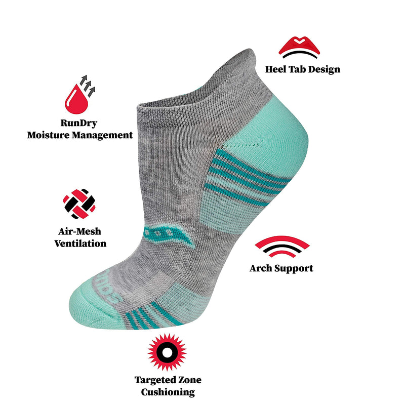 Saucony Women's Performance Heel Tab Athletic Socks (8 & 16 Pairs) Shoe Size: 5-10 Grey Assorted (8 Pairs) - BeesActive Australia