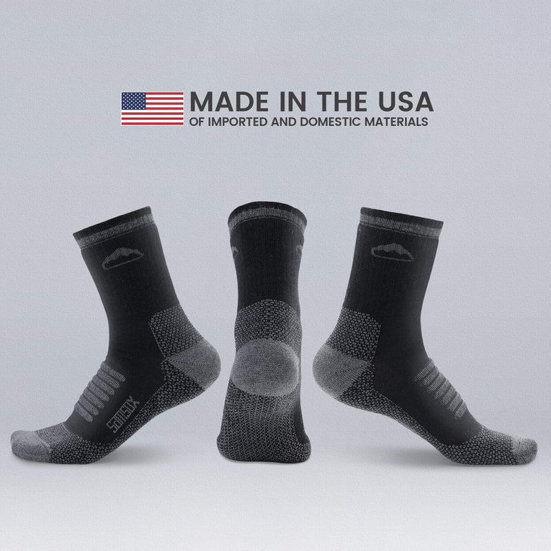 Samsox 2-Pair Merino Wool Hiking Socks, Made in USA 3/4 Crew Cushioned Walking & Boot Socks for Men & Women S/M (Men 6-9.5 / Women 7-11) Black - BeesActive Australia