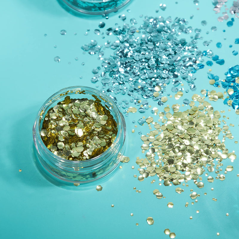Moon Glitter Biodegradable Eco Chunky Glitter - 100% Cosmetic Bio Glitter for Face, Body, Nails, Hair & Lips - 3g Set of 8 + Fix Gel - BeesActive Australia