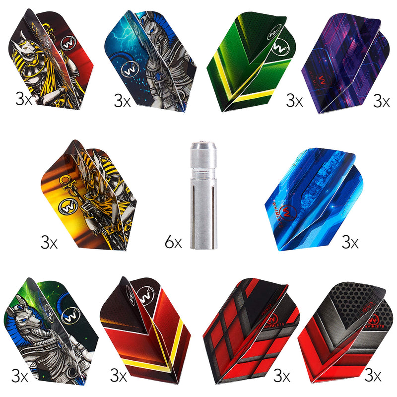 Whimlets Dart Flights and Accessories Kit - 30-Piece Professional Dart Flight Set with Standard/Slim Shape Darts Flights and Flights Protectors - Customizable Dart Accessories in 10 Unique Designs - BeesActive Australia