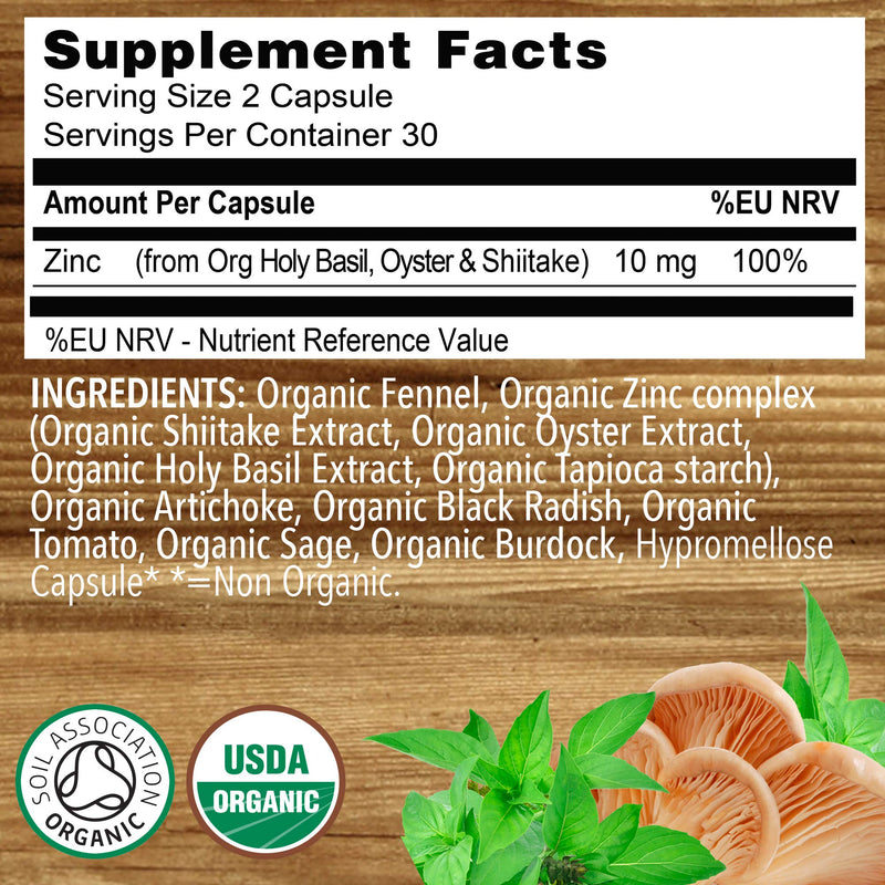 Organic Zinc Whole Food Supplement Certified by Soil Association - 1 Month Supply - Vegan - BeesActive Australia