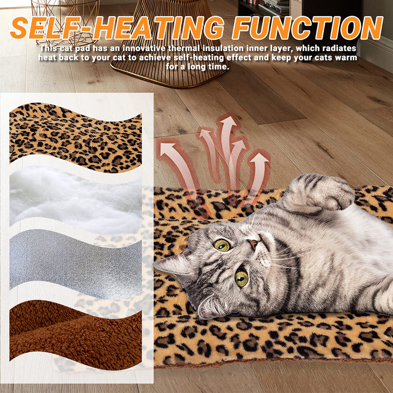 FLYSTAR Cat Bed Mat - Self Self Heating Warming Leopard Cute Cat Pad, Soft Flannel & Cotton, Support Machine Wash and Hand Wash, Comfortable Suitable for Small, Medium, Large Cats/Puppies 19.7"*29.5" - BeesActive Australia