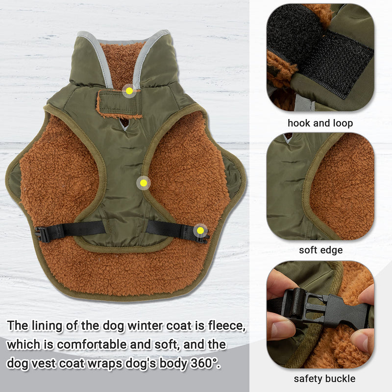 Dog Winter Coat - Warm Fleece Dog Clothes for Rain Snow Wind Cold Weather - Reflective Adjustable Cozy Waterproof Windproof Dog Vest Jacket with Leash Hole for Small Medium Large Dogs Indoor Outdoor L (chest:19"-28" neck:17.5") Green - BeesActive Australia
