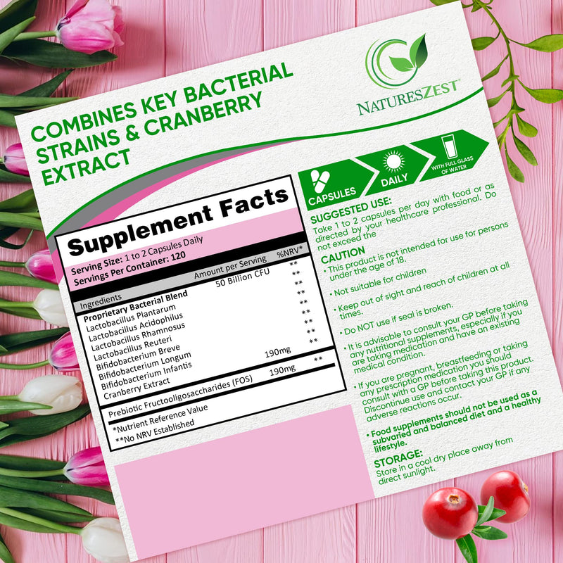 Probiotics for Women - 50 Billion CFU with Prebiotics and Cranberry � 120 Vegan Caps � Women�s Probiotic Supplement with Lactobacillus Reuteri and Acidophilus Probiotic, UK Made � Packaging May Vary - BeesActive Australia