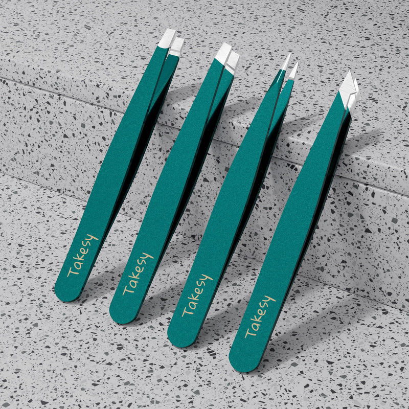 Takesy Professional Tweezers for Women Facial Hair Chin and Ingrown Hair, Travel Size Eyebrow Plucker Tweezers Set with Leather Mirror Case (Forest Green) Forest Green - BeesActive Australia