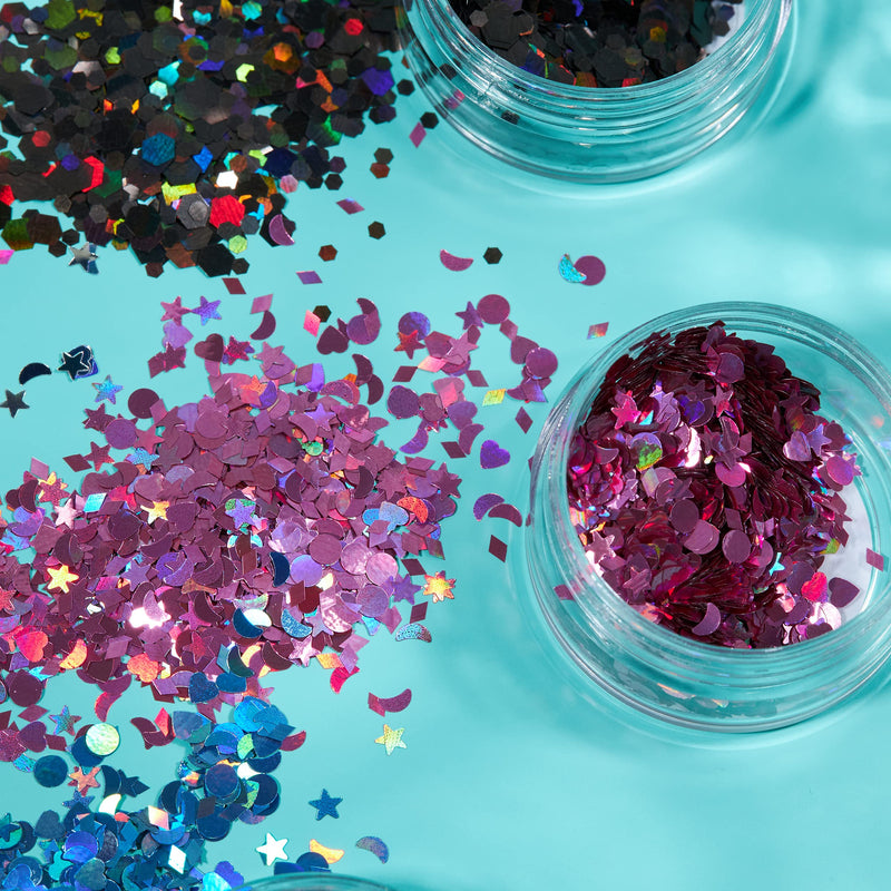Holographic Glitter Shapes by Moon Glitter - Black - Cosmetic Festival Makeup Glitter for Face, Body, Nails, Hair, Lips - 3g - BeesActive Australia
