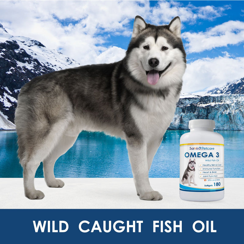 Salveo Petcare Omega 3 Fish Oil for Dogs - Natural Pet Supplement for Shiny Coat - Wild Caught More EPA & DHA Than Salmon Oil - No Fishy Smell or Mess - Ideal for Medium Large Dogs 180 - BeesActive Australia