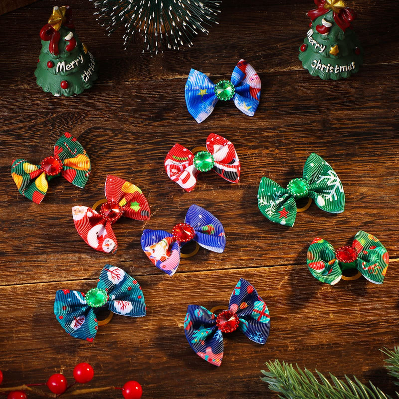 160 Pcs Christmas Dog Hair Bows Christmas Dog Topknot Bows with Rubber Bands Rhinestone Dog Grooming Bows with Santa Snowman Puppy Hair Bows Ties Dog Hair Accessories Bowknot Santa Snowman Style - BeesActive Australia