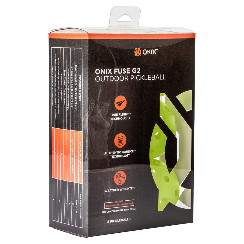 Onix Fuse G2 Outdoor Pickleball - Official Ball of PPA and APP Tours Neon Green - 6 Pack - BeesActive Australia