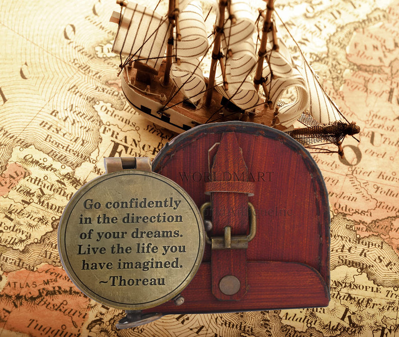 WORLDMART Thoreau's Go Confidently Quote Customized Compass with Leather case, Camping Compass, Boating Compass, Gift Compass, Graduation Day Gifts Confidently-1 - BeesActive Australia